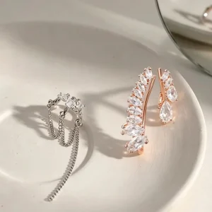 Silver Color Cute Heart Tassel Ear Cuff for Women Zircon Ear Cuff No Piercing 110mm Shiny Cartilage Clip Earring Jewelry