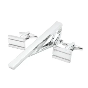 Silver Color Simple Cufflinks Tie Clips Custom Men Suit Shirt Fashion Accessory Wedding Tuxedo Trendy Jewelry Gift Set