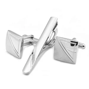 Silver Color Simple Cufflinks and Tie Clips Custom Mens Suit Shirt Accessory Tie Bar Wedding Tuxedo Jewelry Tie Pin