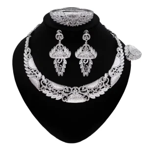 Silver Crystal Zircons Wedding Alloy Gold Plated Party Gift Anniversary Engagement Jewelry Set