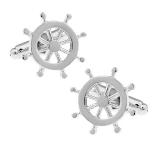 Silver Designer Cufflinks Novelty Rudder Style Mens Suit Fashion Jewelry Business Wedding Tuxedo Customizable Gift