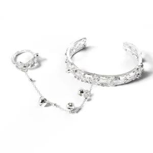 Silver Fashion Pendant Bracelet Ring Set Luxury Fashion Jewelry Set Silver Bracelet for Woman and Girl
