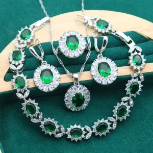 Silver Jewellery Set for Women Ladies Jewelry Sets Wedding Earrings Pendant Ring Jewelry Necklace Set