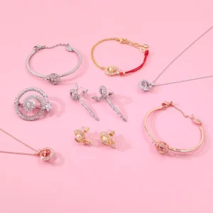 Silver Jewelry for Women Crystal & Pearl Accents Bracelets Necklaces Rings Earrings Trendy for Bridal & Party Wear