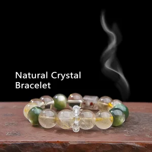 Silver Natural Crystal Beaded Bracelet Handmade Retro Geometric Unisex