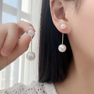 Silver Needle Imitation Pearl Alloy Trendy Geometric Drop Earrings for Women’s Anniversary Occasion Versatile Fashion