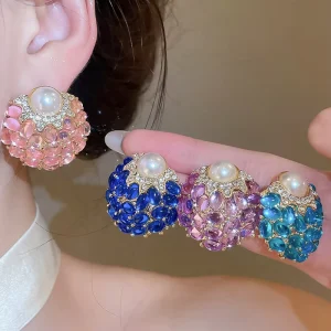 Silver Needle Inlaid Round Pearl Fairy High End Niche Sweet Fashion Ear Jewelry Stud Earrings for Women