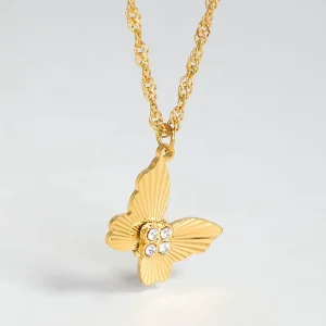 Silver Pendant Necklace for Girls Best Friend Friendship Necklace Butterfly Charm Stainless Steel for Parties