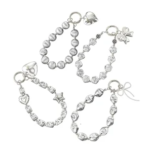 Silver Plated Flower Bead Fashion Pendant Accessories Trendy Love Bow Phone Chain