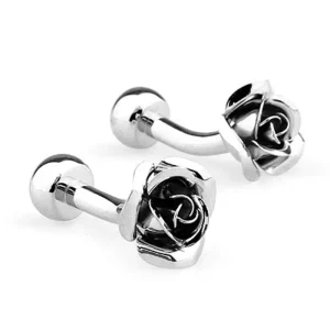 Silver Rose Elegant Novelty Cufflinks Custom Mens Business Suit Shirt Wedding Tuxedo Women Fashion Jewelry Gift Set