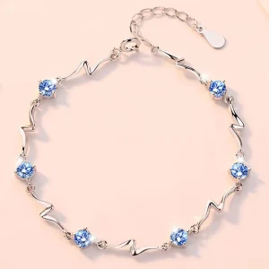 Silver S925 Sterling Silver Blue Crystal Women’s Korean-style Ins Niche Design Wave Pattern Zircon Bracelet Tourism