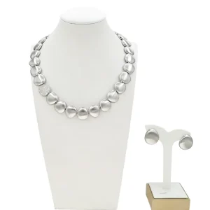 Silver Tone Irregular Pebble Jewelry Set Choker Necklace & Drop Earrings Minimalist Fashion for Party Wedding