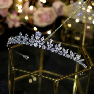 Simple AAA Cubic Zircon Crown Silver Bridal Tiaras Wedding Hair Accessories Women Jewelry CZ Crystal Headdress