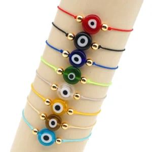Simple Bohemian Glass Seed Beads Evil Eye Bracelet Multi Color Bead Bracelet Adjustable for Women