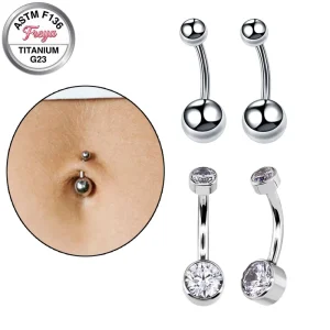 Simple Classic ASTM F136 Titanium Belly Button Curved Barbell Floating Navel Rings for Women Zircon Body Piercing Jewelry