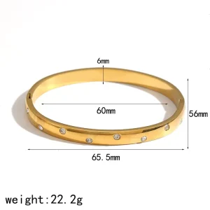 Simple Classic Stainless Steel Zirconia Bracelet Women’s 18K Gold PVD Plated Fashion Daily Statement Waterproof Jewelry