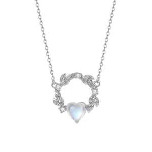 Simple Colorful Opla Necklace S925 Sterling Silver Heart Wreath Green Moss Chain Daily Wear Natural Stone Necklace