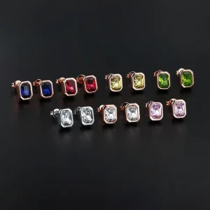 Simple Colorful Zirconia Stud Earrings for Women Red Blue Green Crystal Women’s Party Classic Earings Fashion Jewelry