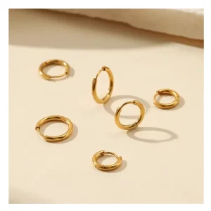 Simple Custom Tarnish Free Fashion Jewelry Women Huggie Stainless Steel Small 18K Gold Plated Hoop Earrings