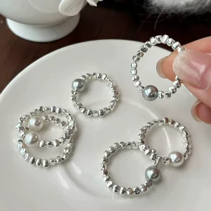 Simple Design Round Pearl Ring High grade Temperament Elastic String Personalized Index Finger for Women