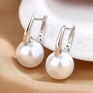 Simple Elegant Simulate Pearl Earrings for Women Metal Silver Color Fashion Versatile Lady’s Ear Jewelry