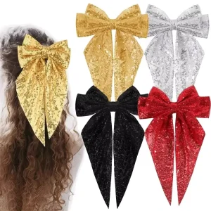 Simple European Alloy Bow Hairpin Hair Accessories Ribbon Cross Border Back of the Head Clip Girls Shine Fabric Hair Decoration