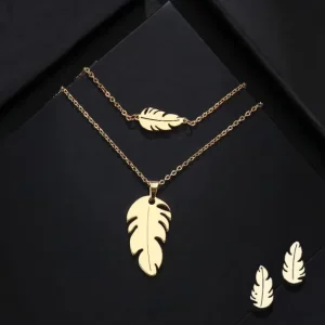 Simple Fashion Bracelet Earring Necklace Set Leaf Pendant Jewelry Set