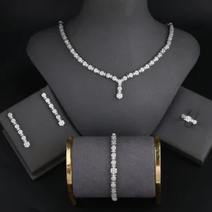 Simple Fashion CZ Crystal Party Wedding Bridal Jewelry Set 4pcs Zircon Full Jewelry Sets for Women