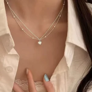 Simple Fashion Elegant Double Layer Heart Necklace Clavicle Chain Trendy Women Jewelry Accessories Gift