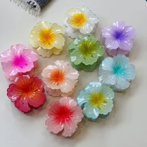 Simple Fashion Hair Clips for Women Sweet Style Plastic Flower Shark Claw Hair Accessories