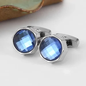 Simple Fashion Jewelry Multiple Styles Round Gemstone Crystal Cufflinks for Men’s Women’s Shirts Sleeve Studs Flower Cufflinks