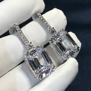 Simple Fashion Square CZ Drop Earrings for Women, Engagement Wedding Bridal Accessories, Crystal Earrings