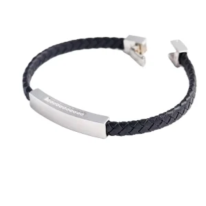 Simple Fashion Stainless Steel Jewelry Cool Men and Women Geometric Black Weave Leather Bracelet Fashion Chain Link Bracelets
