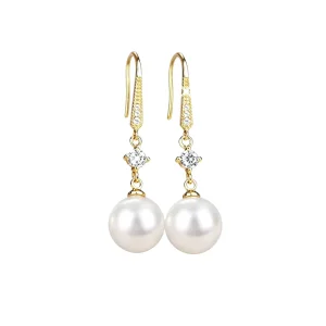 Simple Fashionable Trendy Zircon Pearl Alloy Drop Earrings High-end Feel Elegant Temperament Light