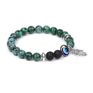 Simple Gemstone Round 8MM African Turquoise Stone Beads Elastic Bracelet Eye Hand Design Bracelet Unisex Jewelry Fashion Gift