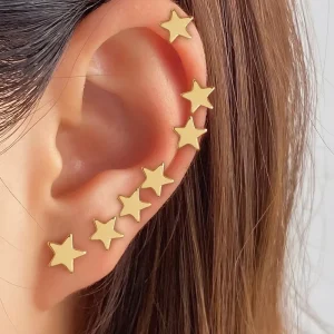 Simple Gold Silver Color Metal Non Pierced Earrings for Women Stars Ear Clips on Ear Cuff