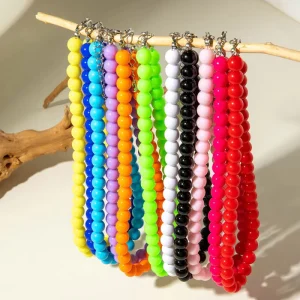 Simple Handmade Beaded Necklace Jewelry Vibrant Colored Round Acrylic Beads Choker Necklaces for Women
