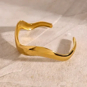 Simple Irregular Titanium Steel Bracelet Fashion 18k Gold Stainless Steel Wave Large Light Face Bracelet