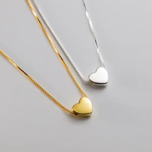 Simple Love Necklace 925 Sterling Silver Gold Plated Fine Jewelry Box Chain Heart Clavicle Necklace