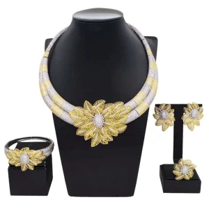 Simple Luxury Gold Jewelry Sets Silver Flowers Necklace Jewelry Set Beautiful Bridal Costume Accessories HZ23054214