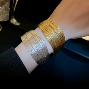 Simple Metal Multi Layer Geometric Lines Bracelet Exaggerated Punk Wide Open Bangle Fashion Women Jewelry