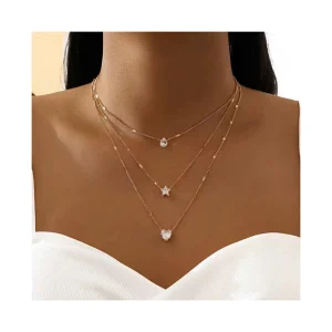 Simple Multi-Layer Five-Pointed Star Love Drop Vintage Collarbone Chain Alloy Necklace