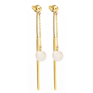 Simple Natural Pearls Drop Earrings with Chain Tassel Stainless Steel Gold Color Fashionable Jewelry Women Necklaces Included