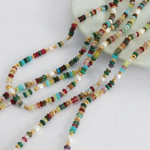 Simple Natural Stone Beaded Design Stainless Steel Gold Plated Jewelry Set