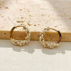Simple Pearl Circle Ear Buckle Gold Plated Earrings Brass Earrings