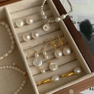 Simple Pearl Earrings 18K Gold Plated Fashion Jewelry for Women