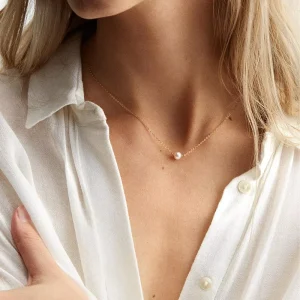 Simple Pearl Pendant Necklace Fashion Design Stainless Steel Clavicle Chain Jewelry Women