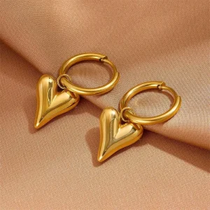 Simple Personality Titanium Steel Heart Splicing Versatile Gold Plated Smooth Earrings Stainless Steel Fashion Dangle Earrings