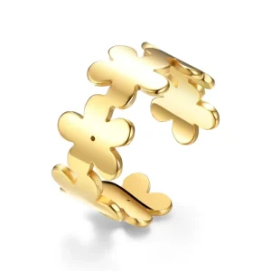 Simple Petal Shaped Stainless Steel Fashion Rings Adjustable Size Factory
