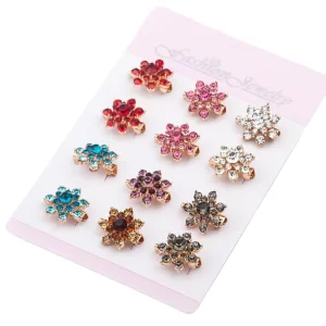 Simple Rhinestones Small Flower Corsage Brooch New Silk Headband Hijab Scarf Deco Diamond for Women Girls for Party Alloy